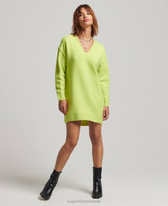 Superdry rochie tricotată cu decolteu în V îmbrăcăminte verde femei JX0Z2488