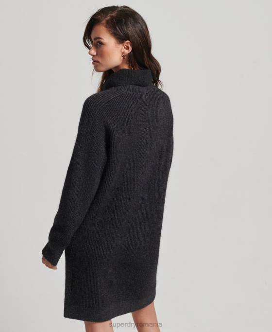 Superdry rochie tricotată cu pulover cu decolteu rulat îmbrăcăminte gri inchis femei JX0Z2451