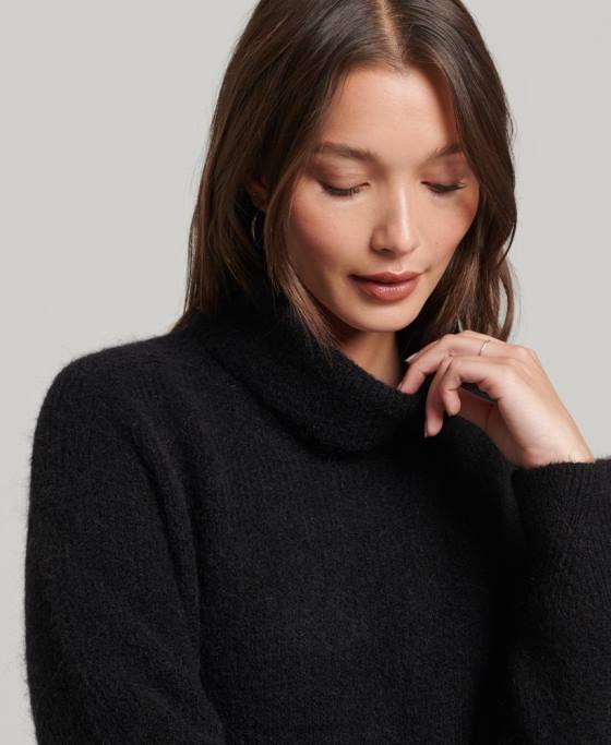 Superdry rochie tricotată cu pulover cu decolteu rulat îmbrăcăminte negru femei JX0Z2495