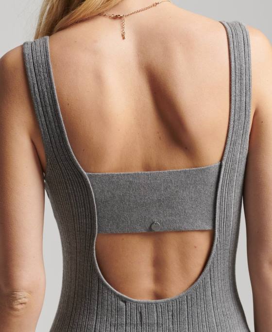 Superdry rochie tricotată texturată îmbrăcăminte gri femei JX0Z2527