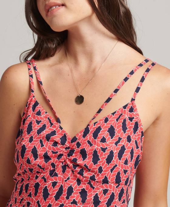 Superdry rochie vintage cu bretele cami îmbrăcăminte roșu femei JX0Z2396