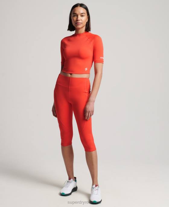 Superdry rulați crop top strâns 3/4 îmbrăcăminte coral femei JX0Z6311