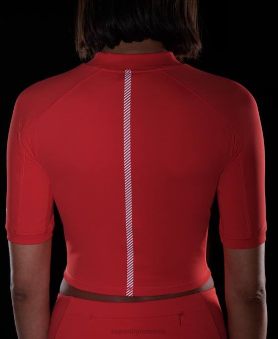 Superdry rulați crop top strâns 3/4 îmbrăcăminte coral femei JX0Z6311