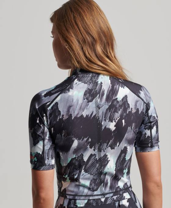 Superdry rulați crop top strâns 3/4 îmbrăcăminte gri inchis femei JX0Z6318