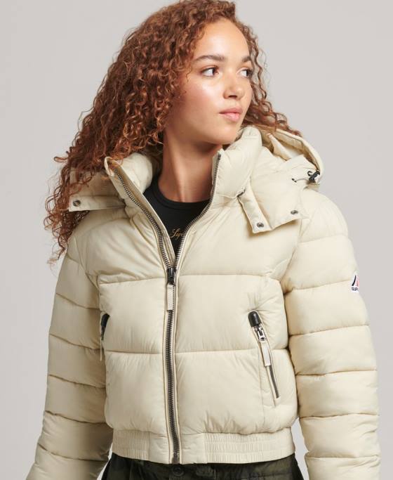Superdry sacou decupat fuji cu glugă îmbrăcăminte bej femei JX0Z3804