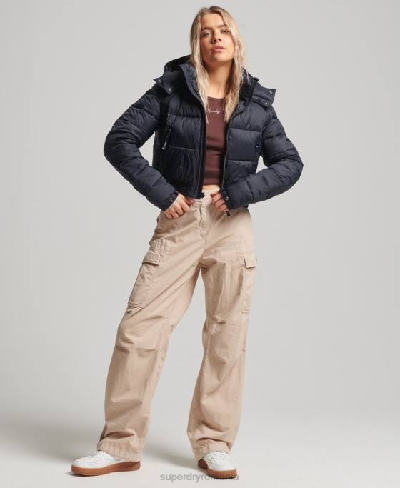 Superdry sacou decupat fuji cu glugă îmbrăcăminte marina femei JX0Z3803