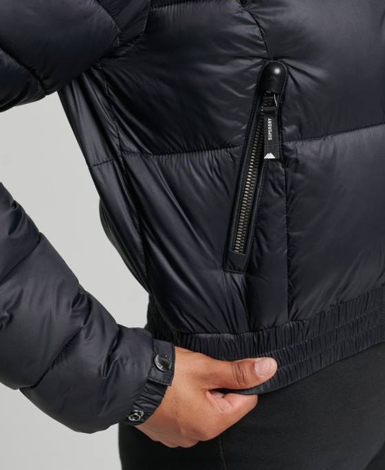 Superdry sacou decupat fuji cu glugă îmbrăcăminte negru femei JX0Z3826