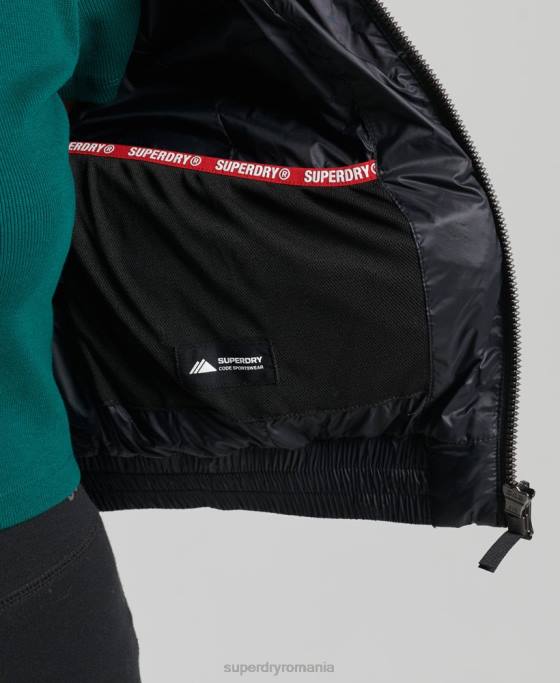 Superdry sacou decupat fuji cu glugă îmbrăcăminte negru femei JX0Z3826