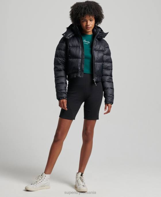 Superdry sacou decupat fuji cu glugă îmbrăcăminte negru femei JX0Z3826