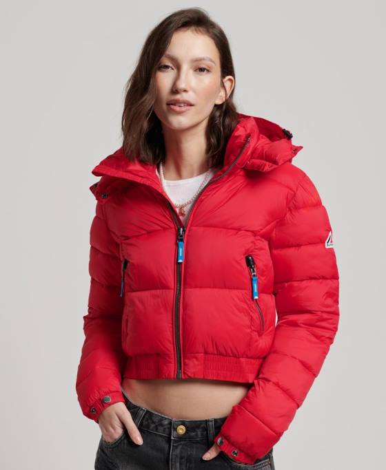 Superdry sacou decupat fuji cu glugă îmbrăcăminte roșu femei JX0Z5525