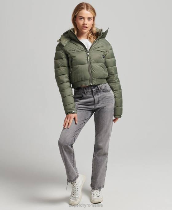 Superdry sacou decupat fuji cu glugă îmbrăcăminte verde femei JX0Z3731