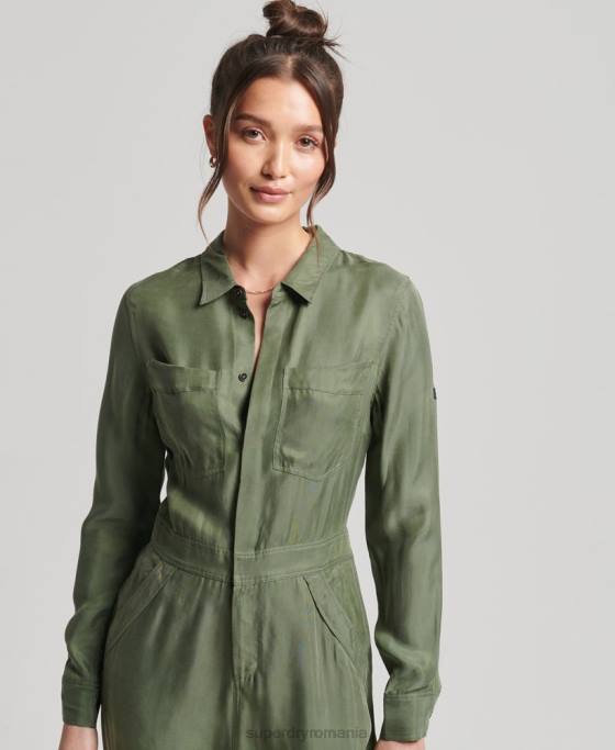 Superdry salopeta camasa cu maneca lunga cupro îmbrăcăminte verde femei JX0Z4104