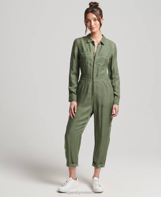 Superdry salopeta camasa cu maneca lunga cupro îmbrăcăminte verde femei JX0Z4104