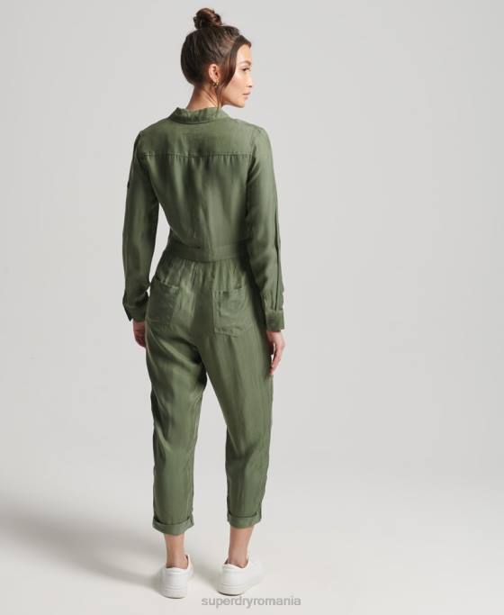 Superdry salopeta camasa cu maneca lunga cupro îmbrăcăminte verde femei JX0Z4104