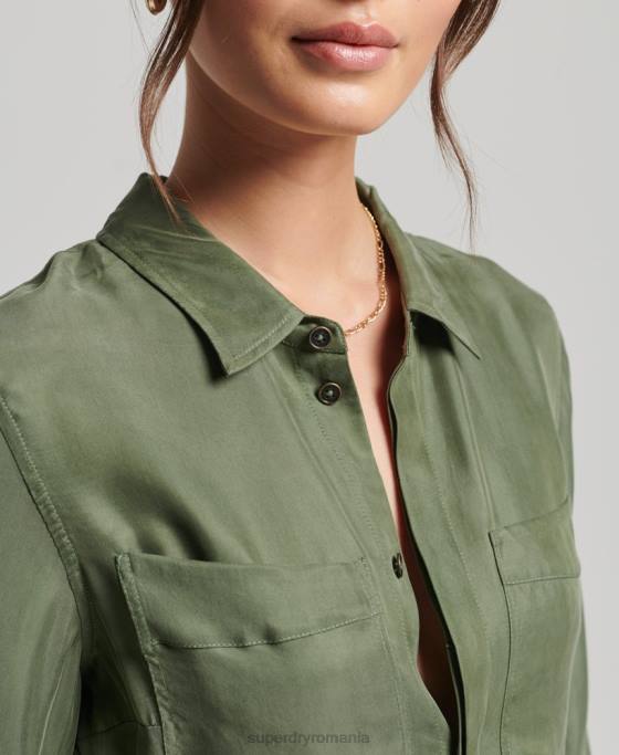 Superdry salopeta camasa cu maneca lunga cupro îmbrăcăminte verde femei JX0Z4104