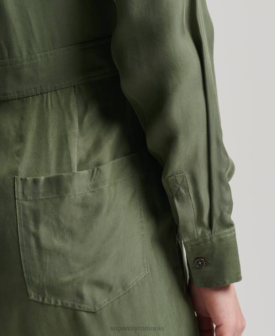 Superdry salopeta camasa cu maneca lunga cupro îmbrăcăminte verde femei JX0Z4104