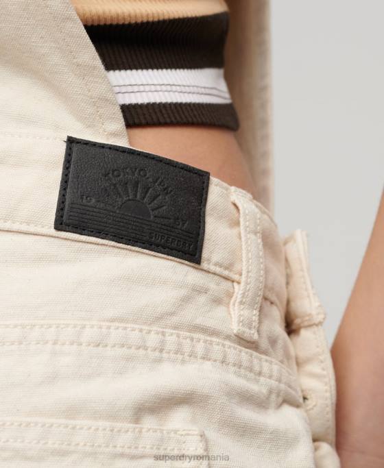 Superdry salopete scurte din pânză vintage din bumbac organic îmbrăcăminte cremă femei JX0Z2473