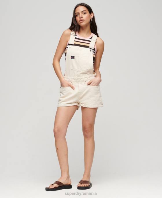 Superdry salopete scurte din pânză vintage din bumbac organic îmbrăcăminte cremă femei JX0Z2473