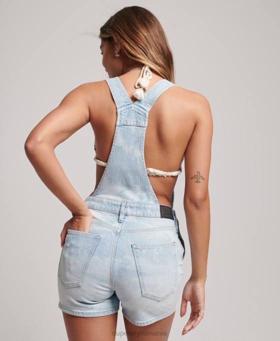 Superdry salopete scurte vintage din bumbac organic îmbrăcăminte albastru femei JX0Z4092