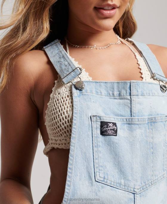 Superdry salopete scurte vintage din bumbac organic îmbrăcăminte albastru femei JX0Z4092