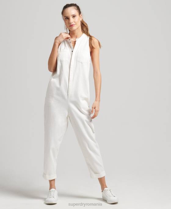 Superdry salopetă fără mâneci din tencel îmbrăcăminte alb femei JX0Z4105