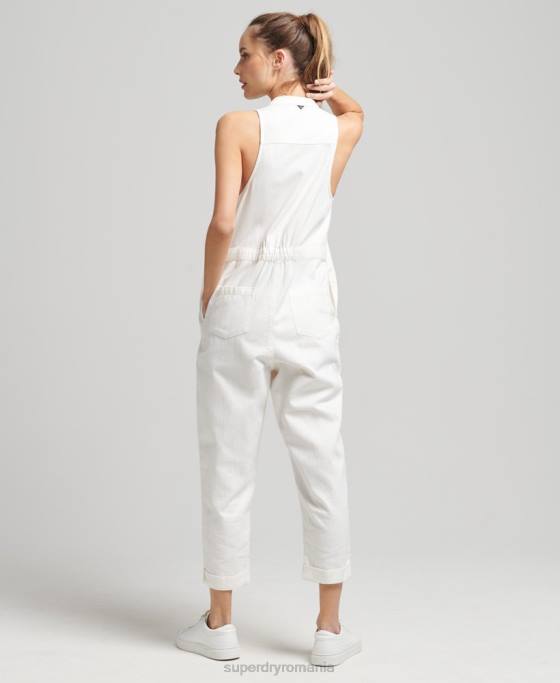 Superdry salopetă fără mâneci din tencel îmbrăcăminte alb femei JX0Z4105