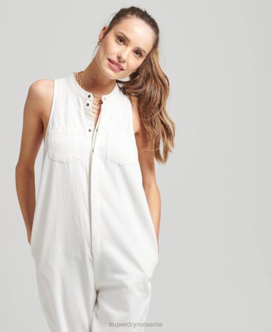 Superdry salopetă fără mâneci din tencel îmbrăcăminte alb femei JX0Z4105
