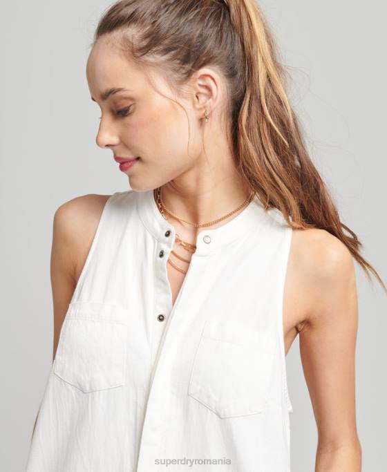 Superdry salopetă fără mâneci din tencel îmbrăcăminte alb femei JX0Z4105