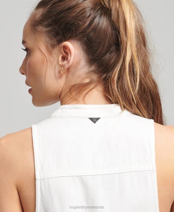 Superdry salopetă fără mâneci din tencel îmbrăcăminte alb femei JX0Z4105