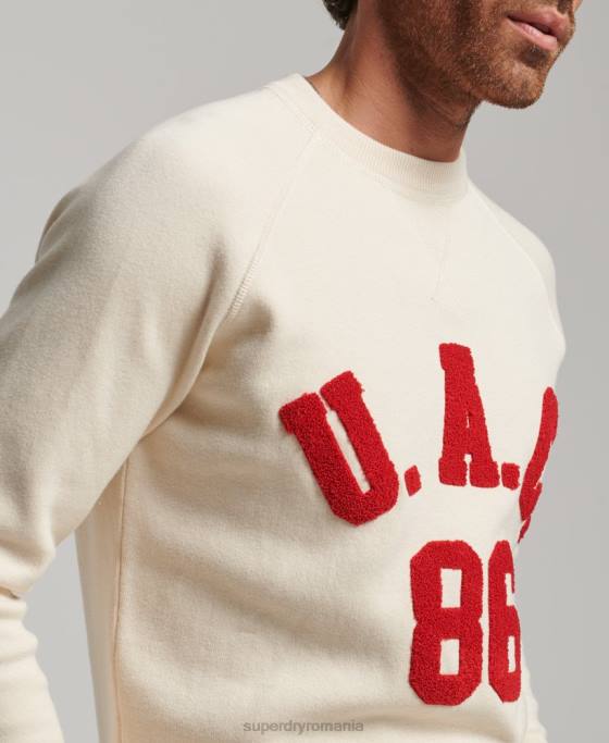 Superdry saritor de echipaj de varsity îmbrăcăminte cremă bărbați JX0Z1277