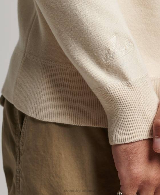 Superdry saritor de echipaj de varsity îmbrăcăminte cremă bărbați JX0Z1277