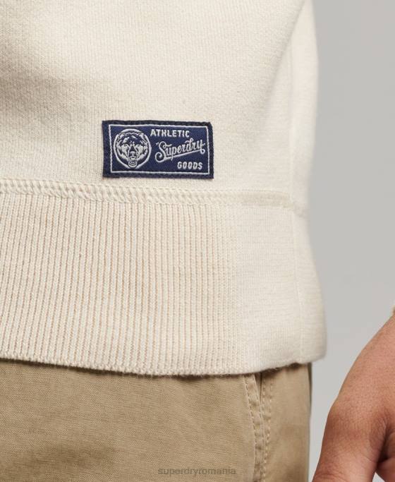 Superdry saritor de echipaj de varsity îmbrăcăminte cremă bărbați JX0Z1277