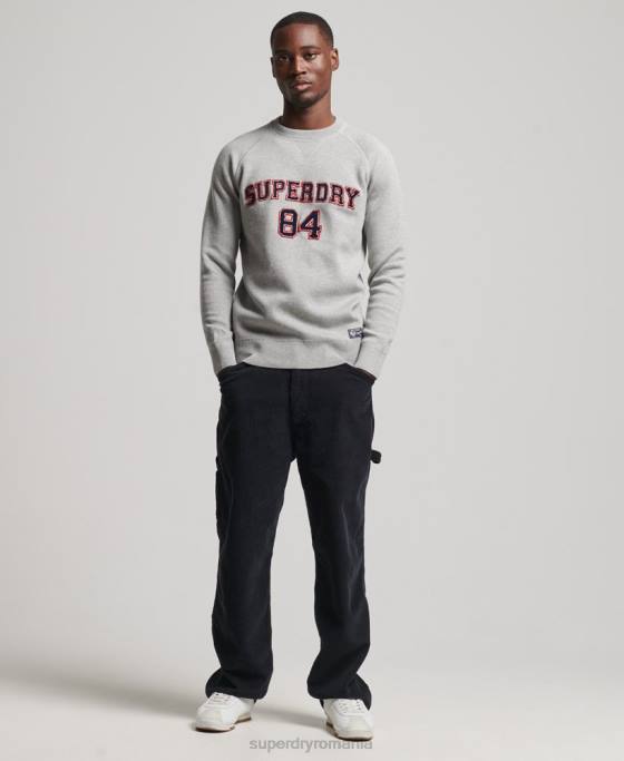 Superdry saritor de echipaj de varsity îmbrăcăminte gri bărbați JX0Z1248