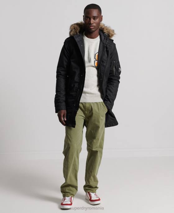 Superdry service parka cu garnituri din blană artificială îmbrăcăminte gri inchis bărbați JX0Z1171