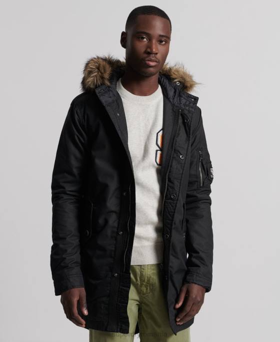 Superdry service parka cu garnituri din blană artificială îmbrăcăminte gri inchis bărbați JX0Z1171