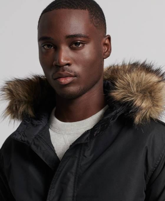 Superdry service parka cu garnituri din blană artificială îmbrăcăminte gri inchis bărbați JX0Z1171