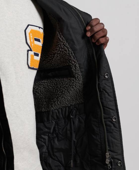 Superdry service parka cu garnituri din blană artificială îmbrăcăminte gri inchis bărbați JX0Z1171