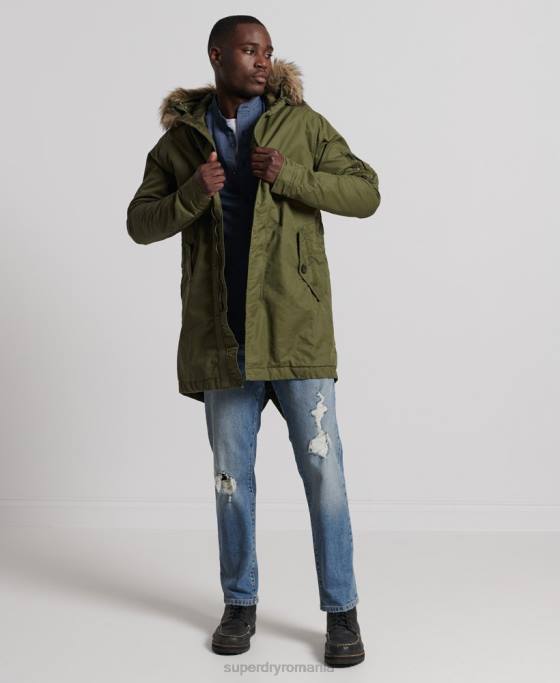 Superdry service parka cu garnituri din blană artificială îmbrăcăminte kaki bărbați JX0Z4493