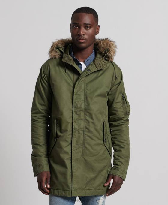 Superdry service parka cu garnituri din blană artificială îmbrăcăminte kaki bărbați JX0Z4493