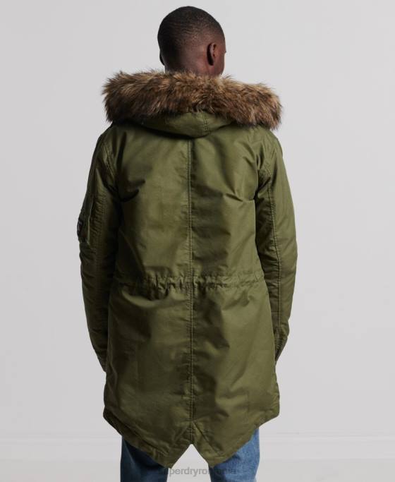 Superdry service parka cu garnituri din blană artificială îmbrăcăminte kaki bărbați JX0Z4493