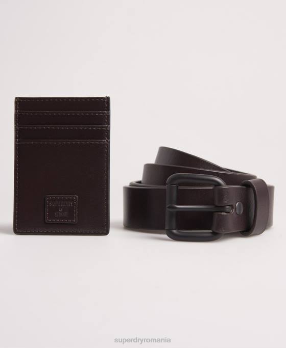 Superdry set curea benson accesorii maro bărbați JX0Z6457