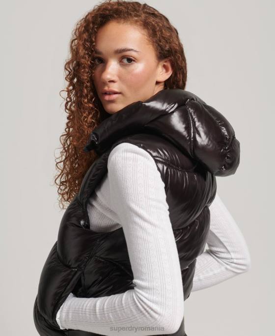 Superdry shine quilt gilet căptușit decupat îmbrăcăminte negru femei JX0Z5476