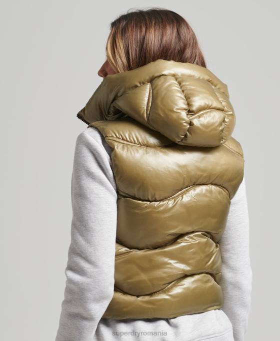 Superdry shine quilt gilet căptușit decupat îmbrăcăminte verde femei JX0Z5461