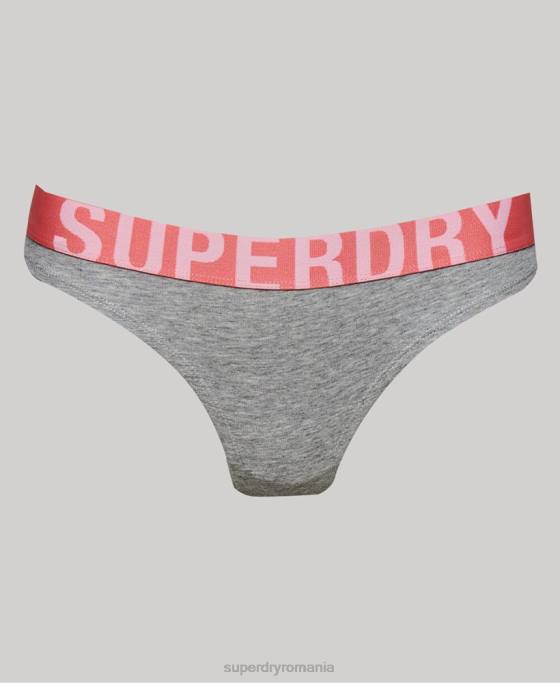 Superdry slip de bikini din bumbac organic cu logo mare îmbrăcăminte gri deschis femei JX0Z6561