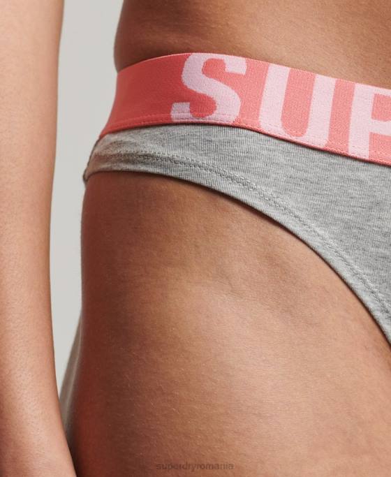 Superdry slip de bikini din bumbac organic cu logo mare îmbrăcăminte gri deschis femei JX0Z6561