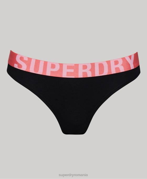 Superdry slip de bikini din bumbac organic cu logo mare îmbrăcăminte negru femei JX0Z4220