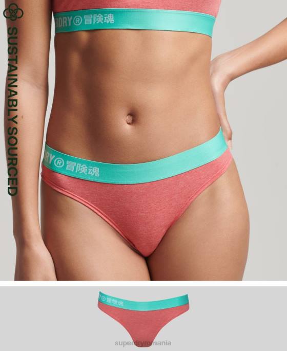 Superdry slip de bikini din bumbac organic cu logo offset îmbrăcăminte coral femei JX0Z6566