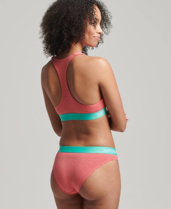 Superdry slip de bikini din bumbac organic cu logo offset îmbrăcăminte coral femei JX0Z6566
