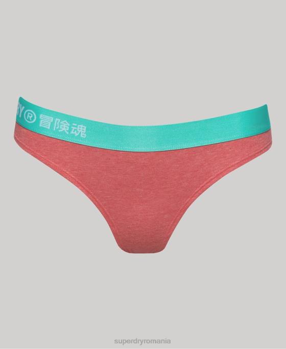 Superdry slip de bikini din bumbac organic cu logo offset îmbrăcăminte coral femei JX0Z6566