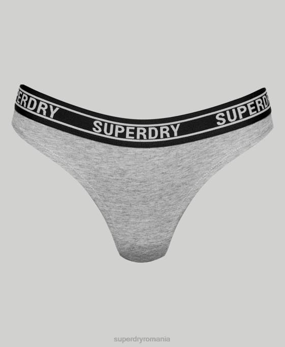 Superdry slip de bikini din bumbac organic cu mai multe sigle îmbrăcăminte gri deschis femei JX0Z6664